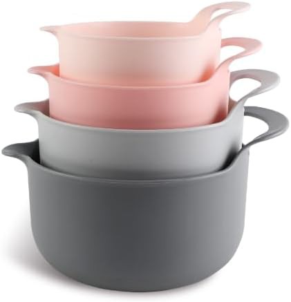 Pink plastic pour spout mixing bowl