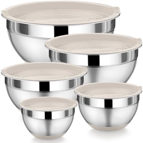 Khaki five piece nesting stainless steel bowls