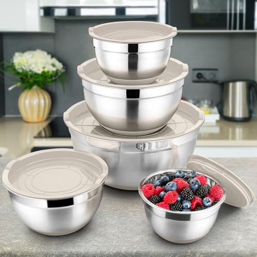 Khaki five piece nesting stainless steel bowls — photo 5