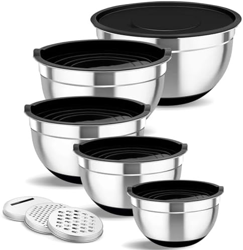 Stainless steel nesting salad and serving set