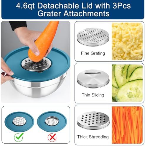 Stainless Steel Mixing Bowls with Grater Attachments — photo 4