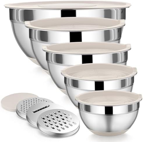 Khaki nesting bowls for baking and storage