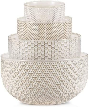 Ivory embossed ceramic nesting bowls set