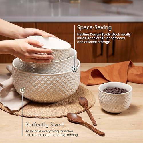 Ivory embossed ceramic nesting bowls set — photo 4
