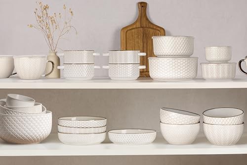 Ivory embossed ceramic nesting bowls set — photo 5