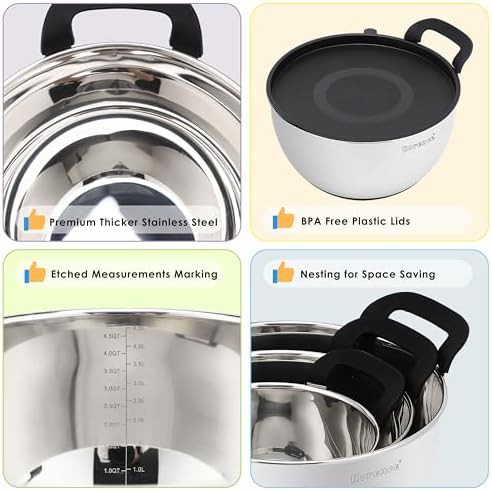 Stackable black mixing bowls with silicone base — photo 3