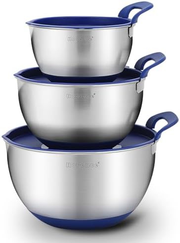 Blue stainless steel bowls with silicone base