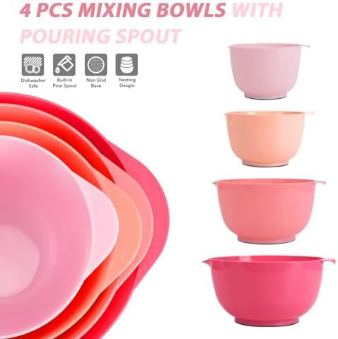 Rose red mixing bowls with nonslip base — photo 5