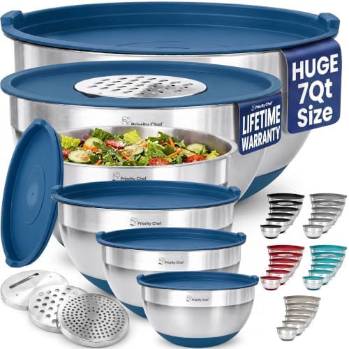 Blue stainless steel nesting bowl set