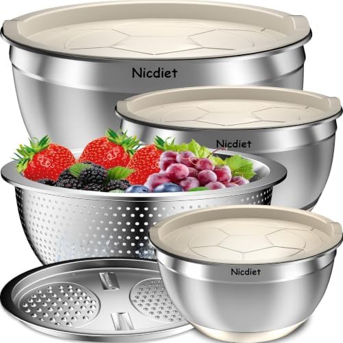 Khaki metal mixing bowls with airtight lids