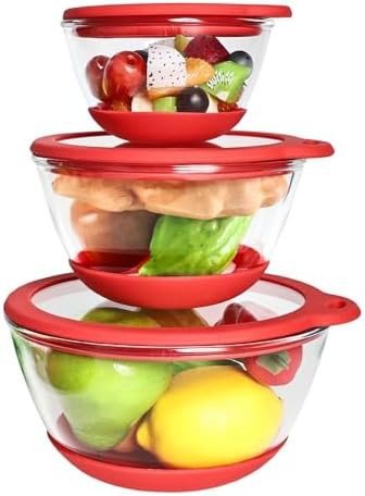 Red Glass Nesting Bowls with Lids