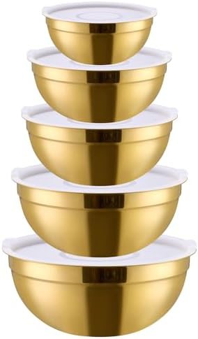Gold stainless steel 5-piece nesting mixing bowl set