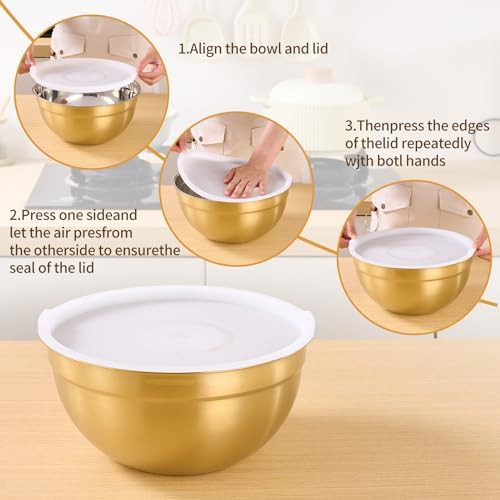 Gold stainless steel 5-piece nesting mixing bowl set — photo 3