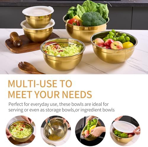 Gold stainless steel 5-piece nesting mixing bowl set — photo 5