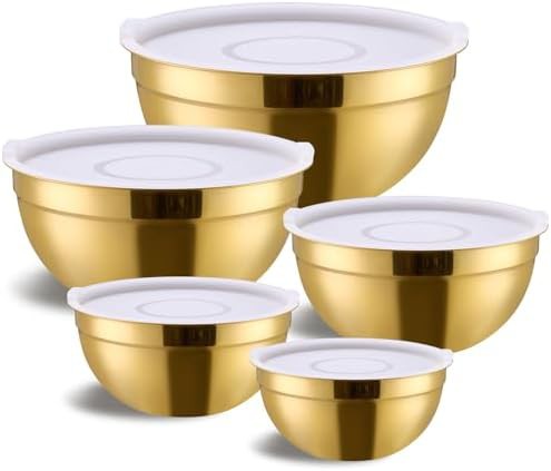 Gold stainless steel nesting bowls set of 5