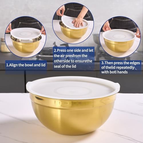 Gold stainless steel nesting bowls set of 5 — photo 3