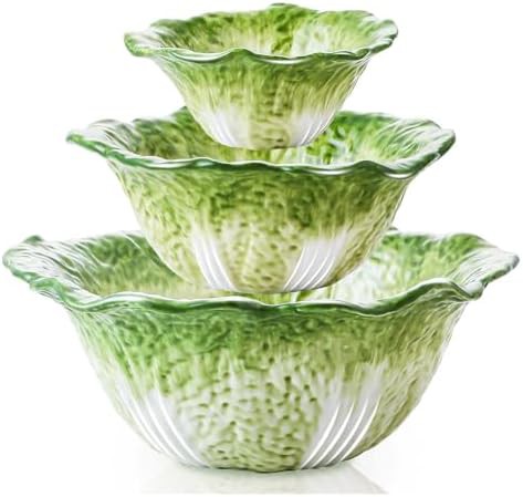 Green Cabbage Porcelain Nesting Bowl Set