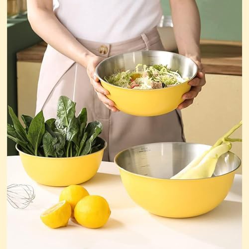 Yellow stainless steel mixing bowl and colander — photo 3