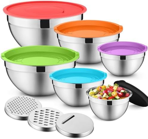 Nesting multicolor salad and dough bowls