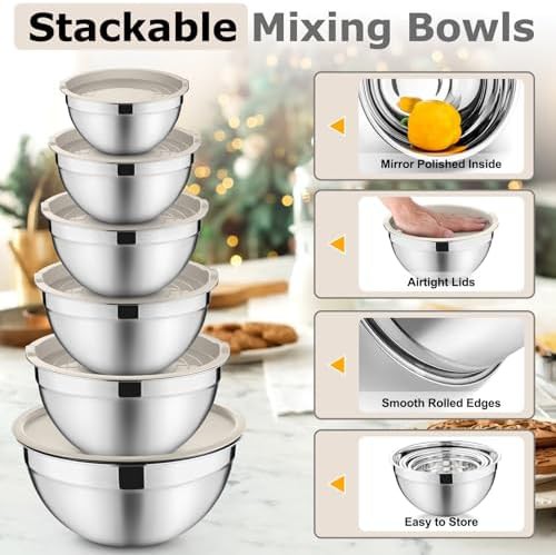 Six piece khaki nesting salad bowl set — photo 5