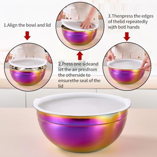 LKTDYMEG rainbow stainless steel nesting bowl set — photo 3