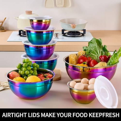 LKTDYMEG rainbow stainless steel nesting bowl set — photo 5