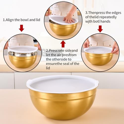 LKTDYMEG gold stainless steel nesting prep bowl set — photo 3