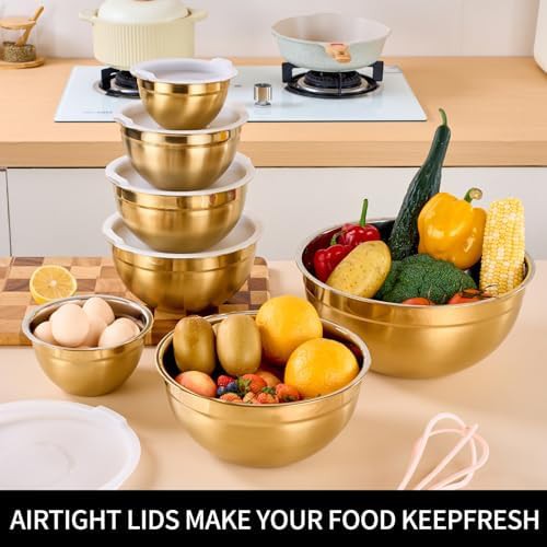 LKTDYMEG gold stainless steel nesting prep bowl set — photo 5