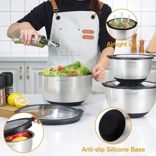 Stainless steel mixing bowls with lids set of 3 — photo 4