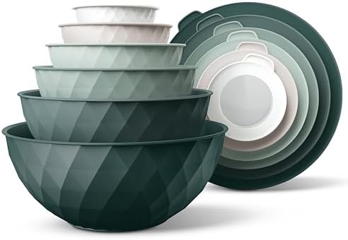 Green diamond plastic nesting mixing bowl set