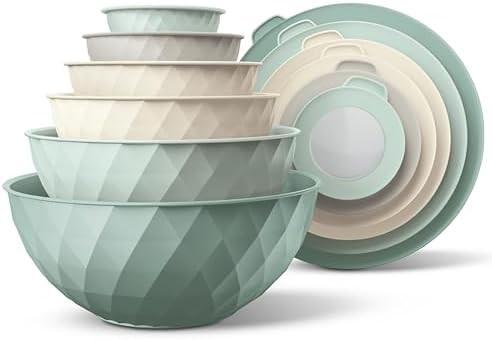Mint diamond plastic nesting mixing bowl set