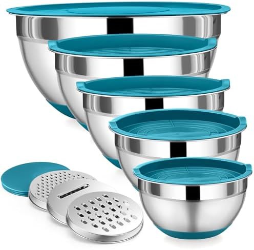 Blue nesting stainless steel baking bowls
