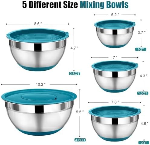 Blue nesting stainless steel baking bowls — photo 3