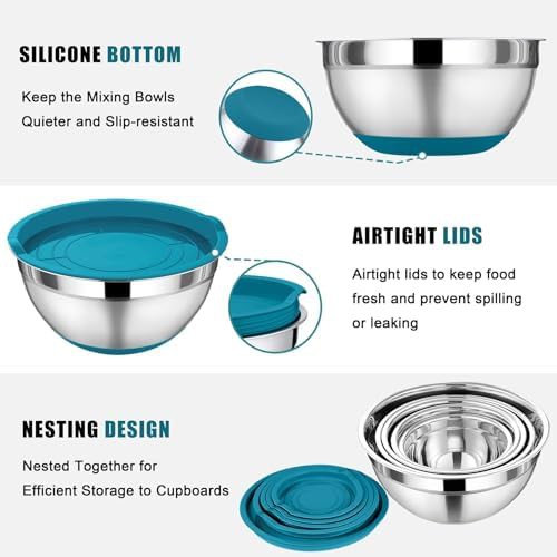 Blue nesting stainless steel baking bowls — photo 5