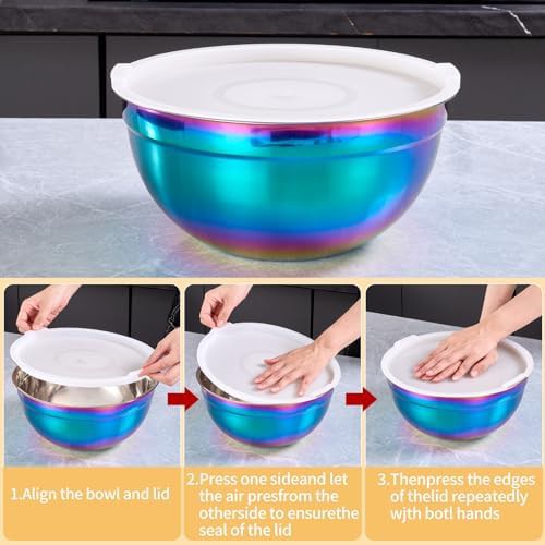 Rainbow stainless steel deep mixing bowls — photo 3
