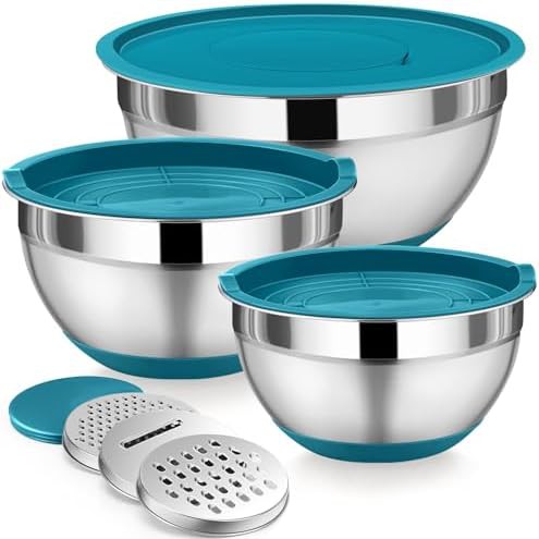 Blue nesting bowls with grater attachments