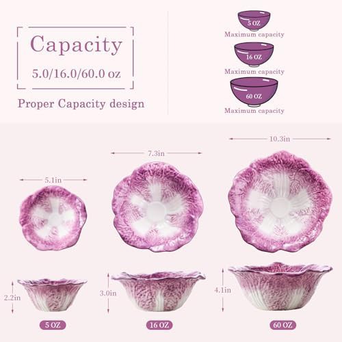 Purple ceramic nesting mixing bowls 3 piece set — photo 3