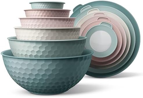 Teal embossed plastic nesting mixing bowl set