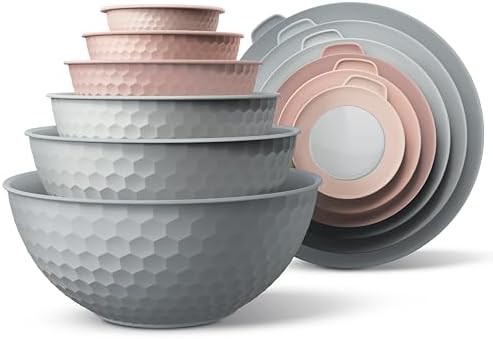 Pink embossed plastic prep bowl set