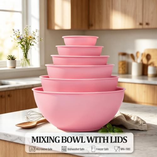 Pink nesting bowls with airtight lids — photo 3