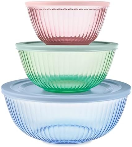 Tinted Sculpted Glass Bowls with Plastic Lids