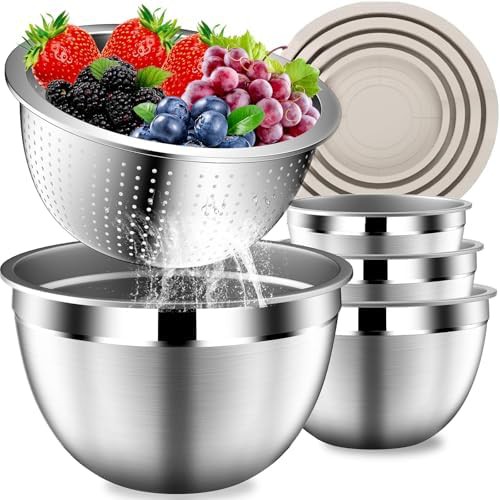 Beige Five Piece Metal Mixing Bowls