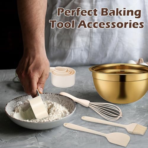 Gold stainless steel mixing bowl set with lids — photo 3