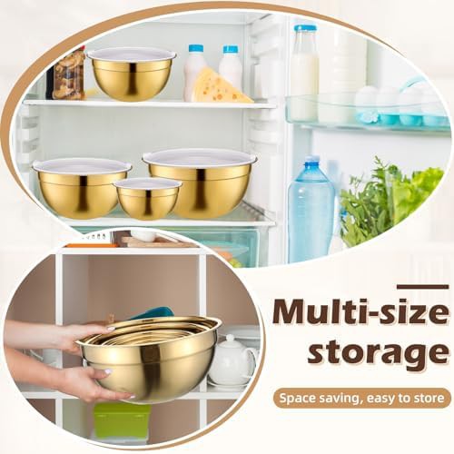 Gold stainless steel mixing bowl set with lids — photo 4