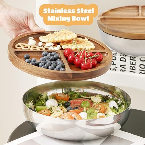 Stainless Steel Mixing Bowls with Wood Lids — photo 3
