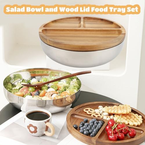 Stainless Steel Mixing Bowls with Wood Lids — photo 4
