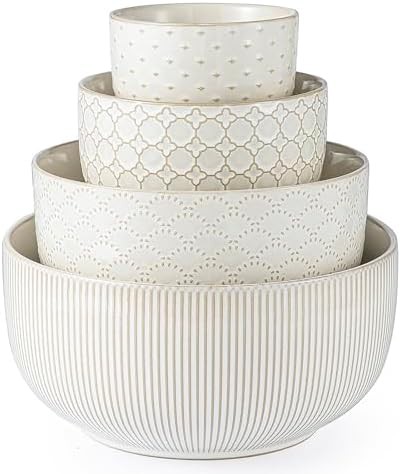 Off white embossed ceramic nesting bowls set