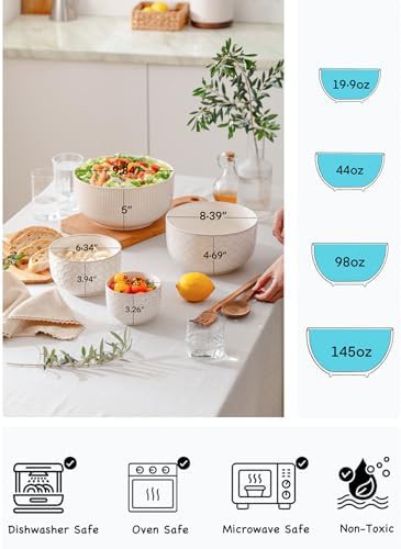 Off white embossed ceramic nesting bowls set — photo 4