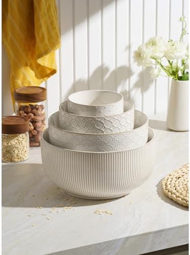 Off white embossed ceramic nesting bowls set — photo 5