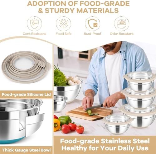 Khaki stainless steel bowls with clear lids — photo 3
